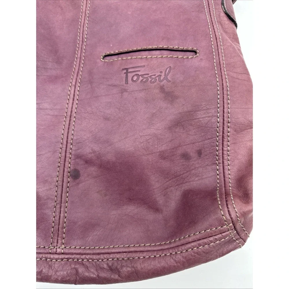 Fossil Crossbody Purple Leather Purse Hobo Boho Paisley-Lined Slouchy Bag VGT